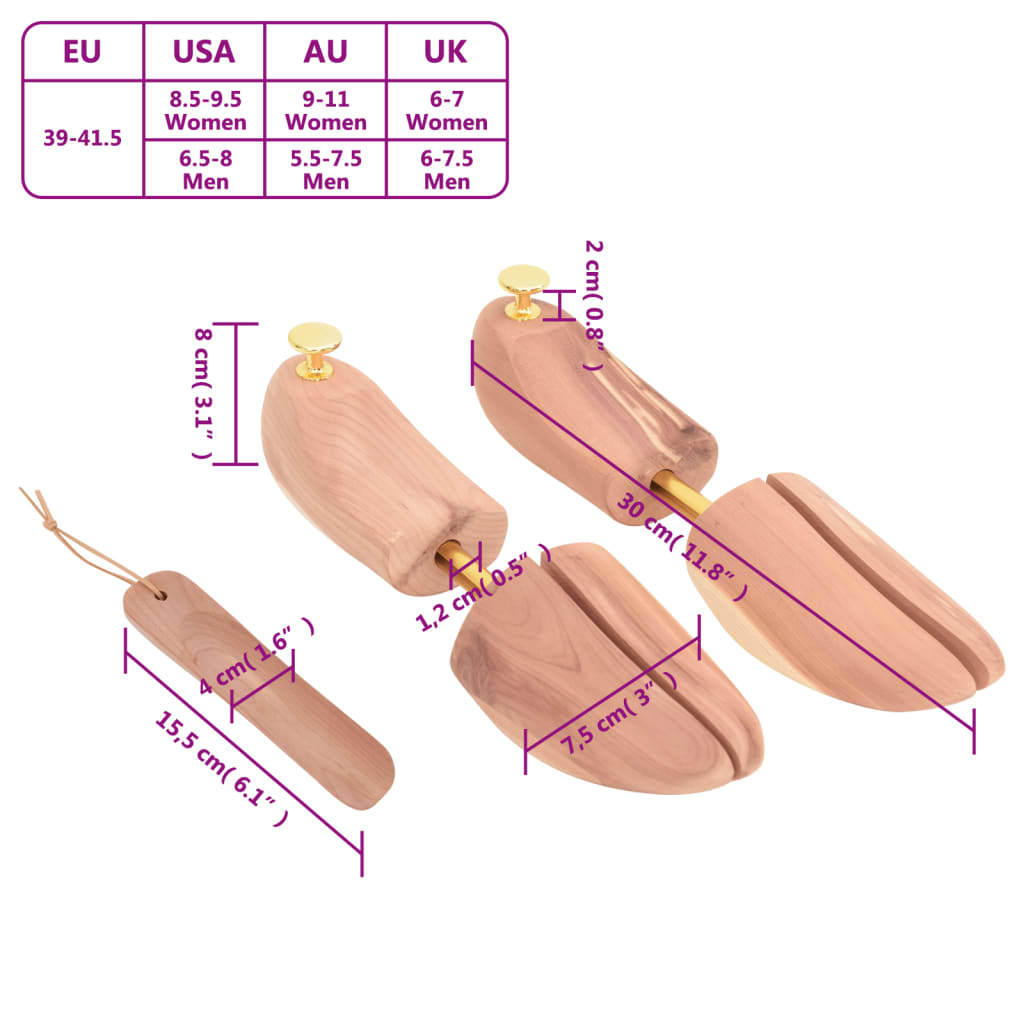 Skoblock med skohorn EU 39-41,5 massivt cederträ