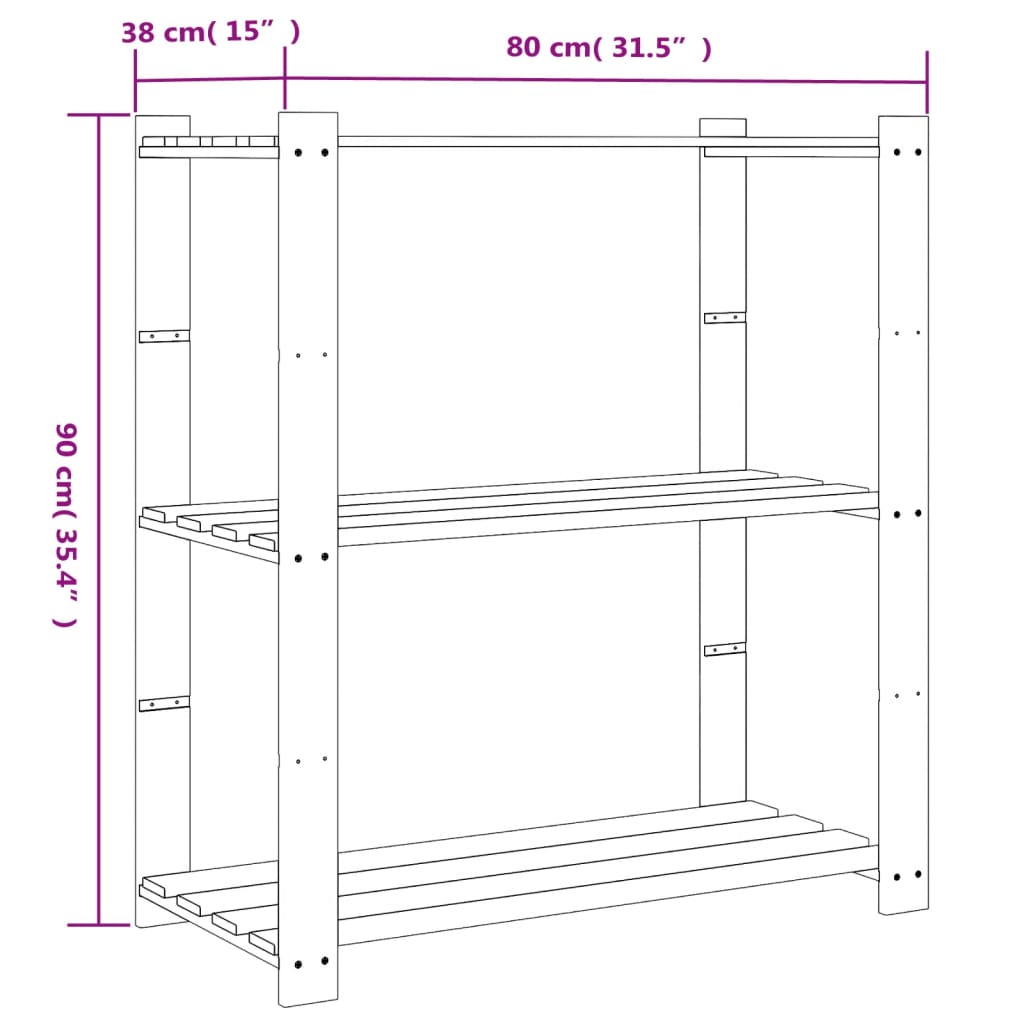 Förvaringshylla 3 hyllplan 80x38x90 massiv furu