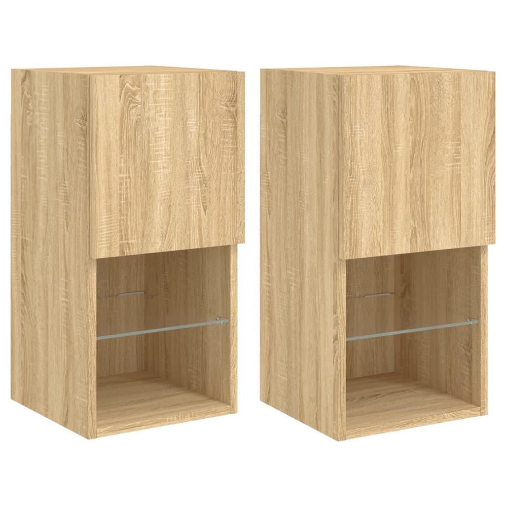 Tv-bänk med LED-belysning 2 st -ek