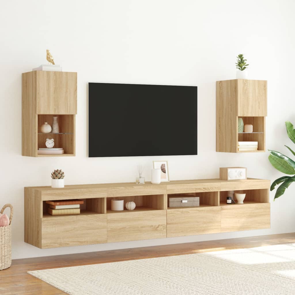 Tv-bänk med LED-belysning 2 st -ek