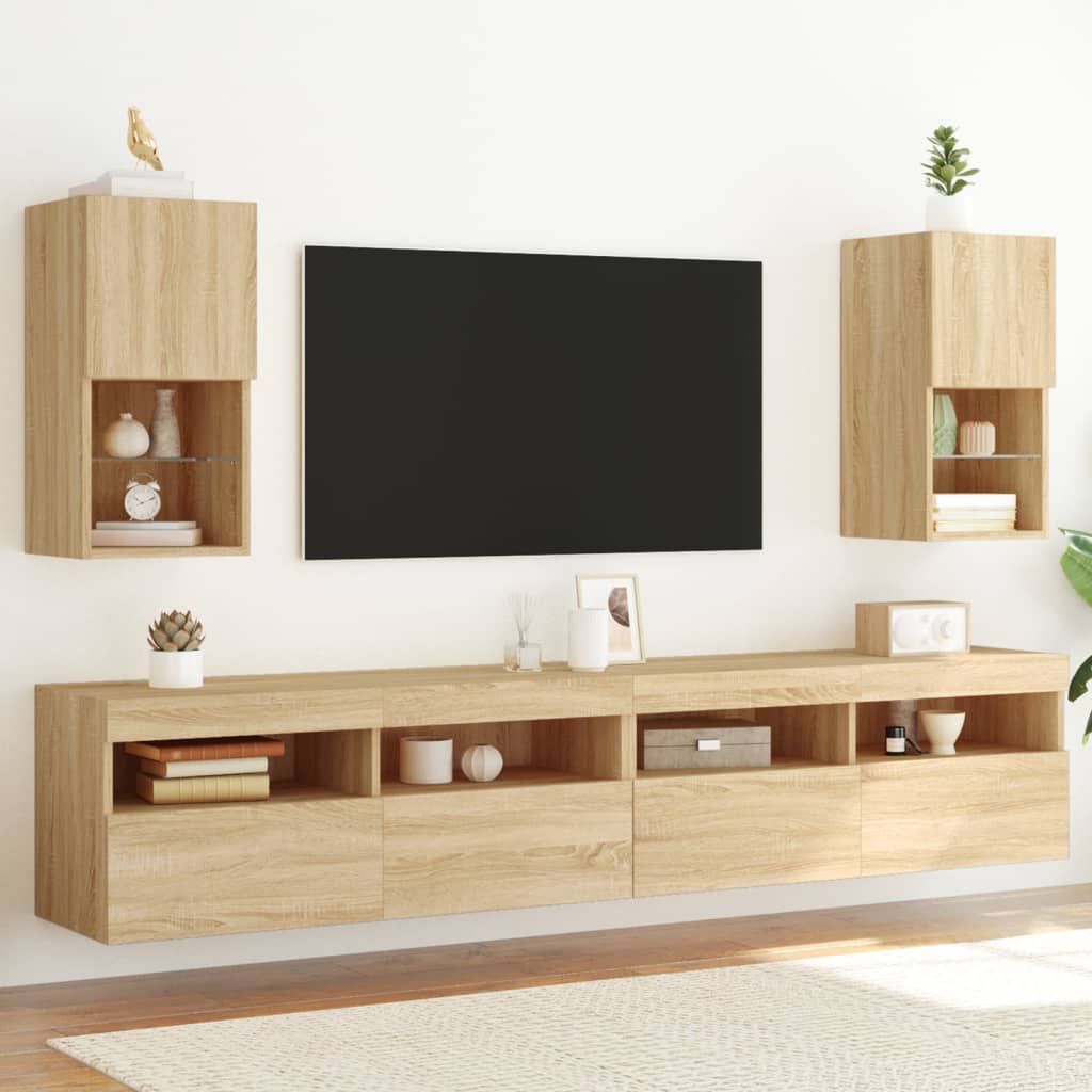 Tv-bänk med LED-belysning 2 st -ek
