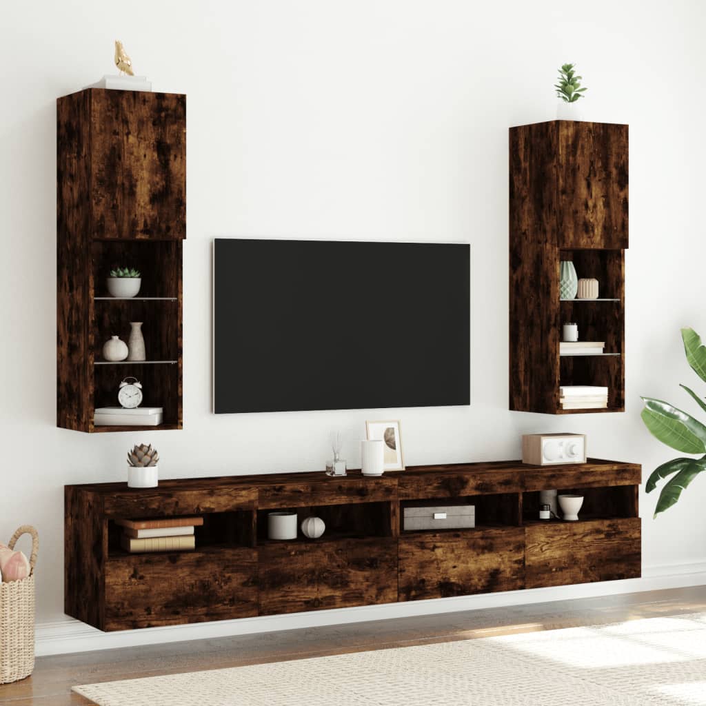 Tv-bänk med LED-belysning Rökfärgad ek