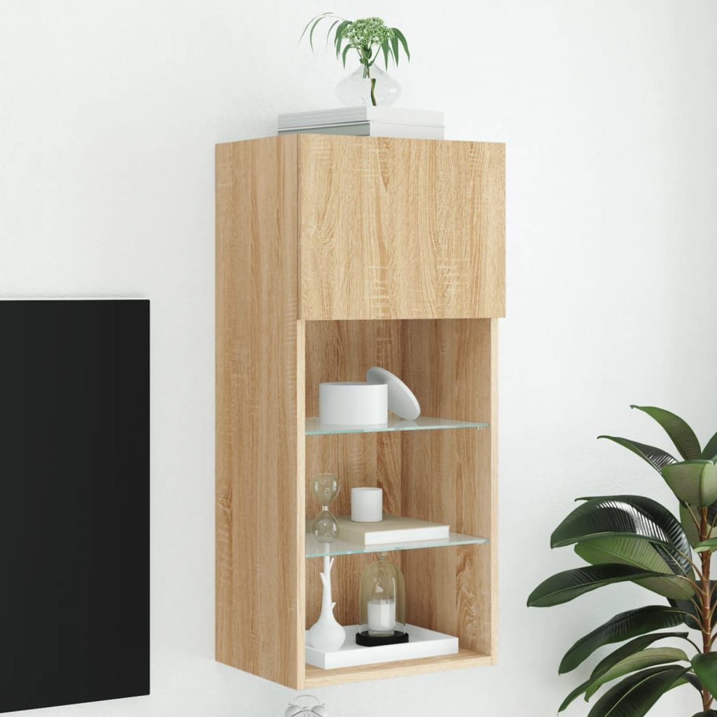 Tv-bänk med LED-belysning 2 st -ek