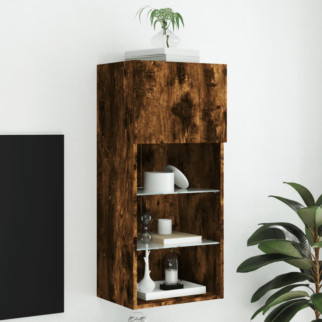 Tv-bänk med LED-belysning Rökfärgad ek