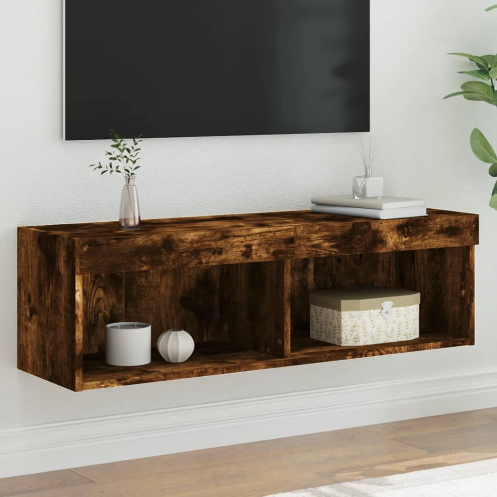 Tv-bänk med LED-belysning Rökfärgad ek