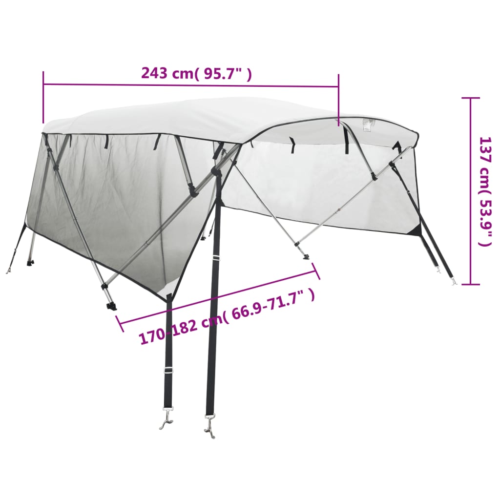 Båtkapell med 4 bågar med sidoväggar i nät 243x(170-182)x137 cm