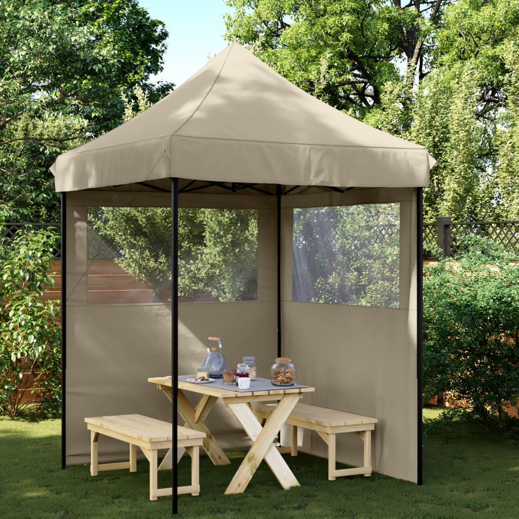 Pop-Up hopfällbart partytält med 2 sidoväggar taupe