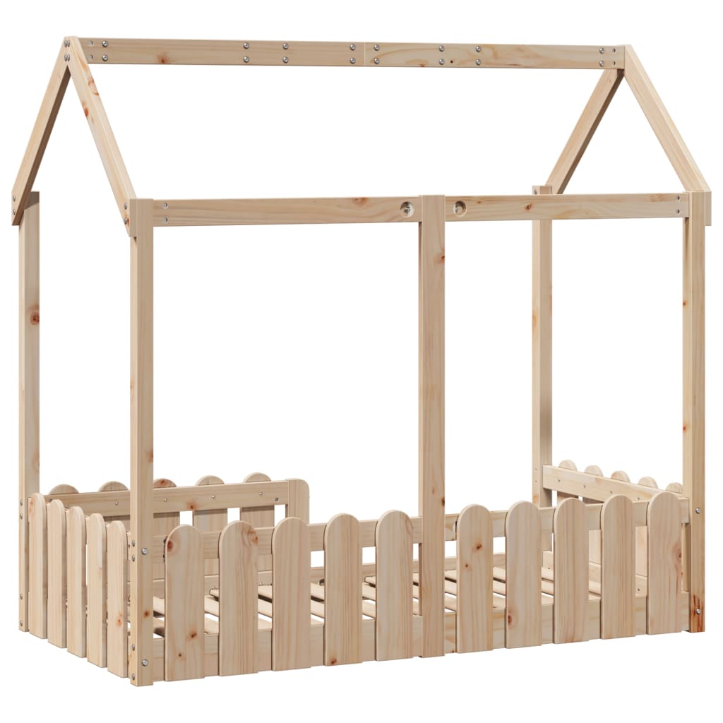 Barnsäng med husram massiv furu