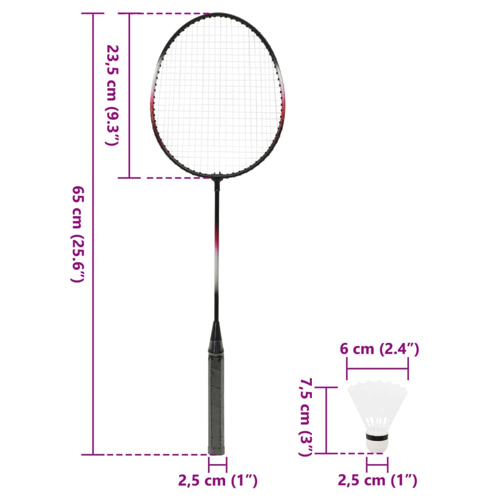 Badmintonset med 2 racketar, nät och förvaring