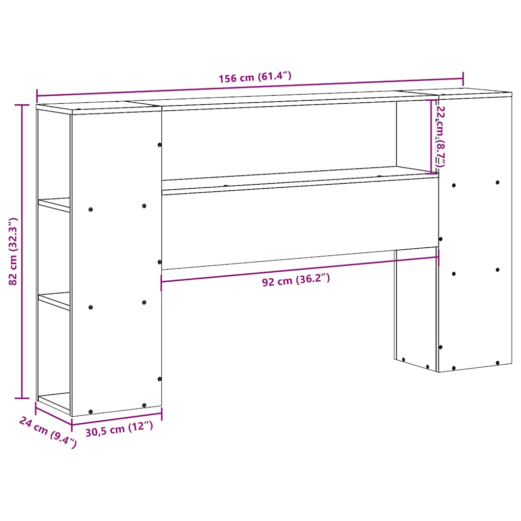 Huvudgavel med förvaring 150 cm massiv furu