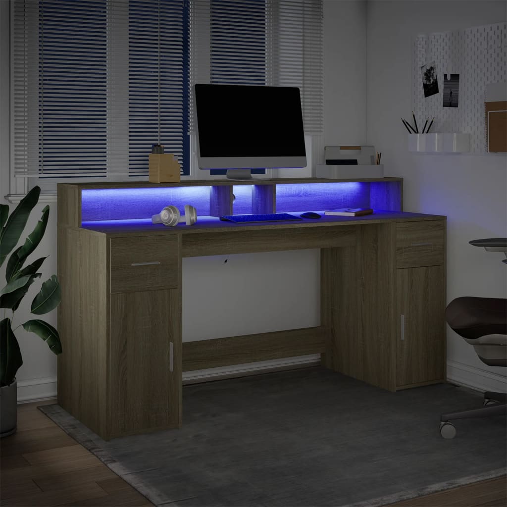 Skrivbord med LED -ek konstruerat trä