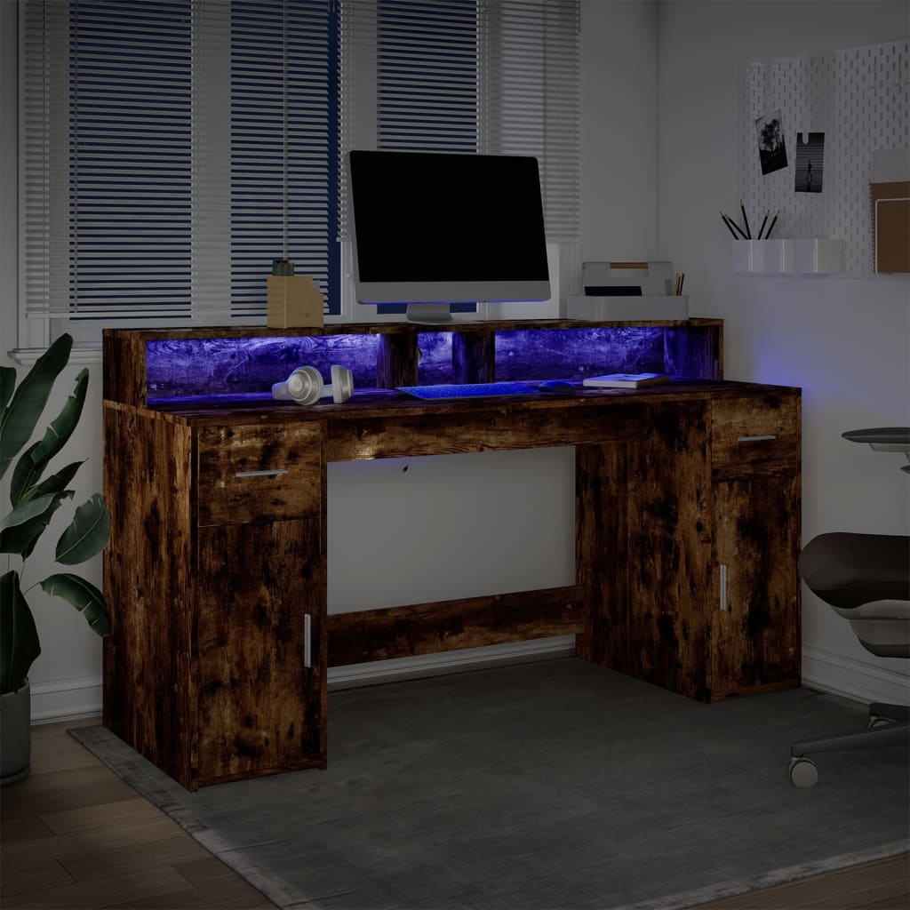 Skrivbord med LED rökfärgad ek konstruerat trä