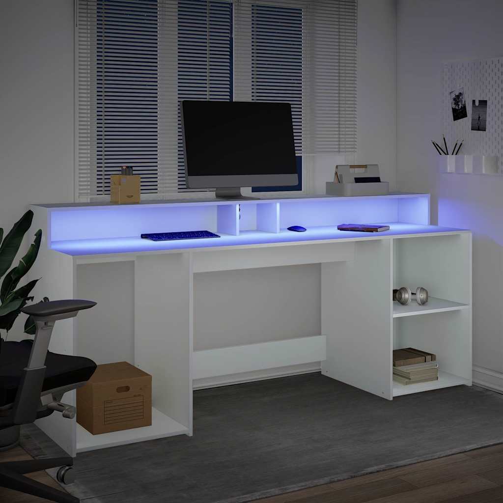 Skrivbord med LED-lampor konstruerat trä
