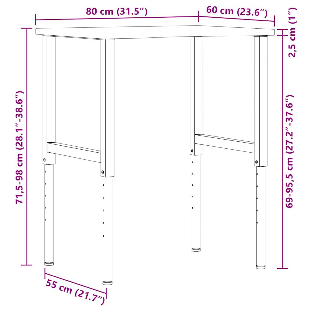 Arbetsbänk 80x60x(71,5-98) cm massiv ek