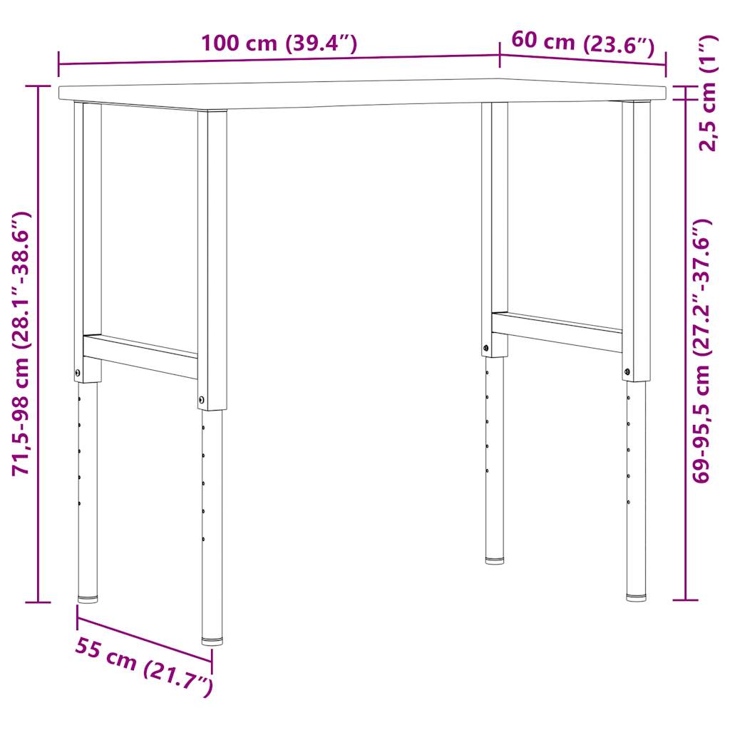 Arbetsbänk 100x60x(71,5-98) cm Massiv
