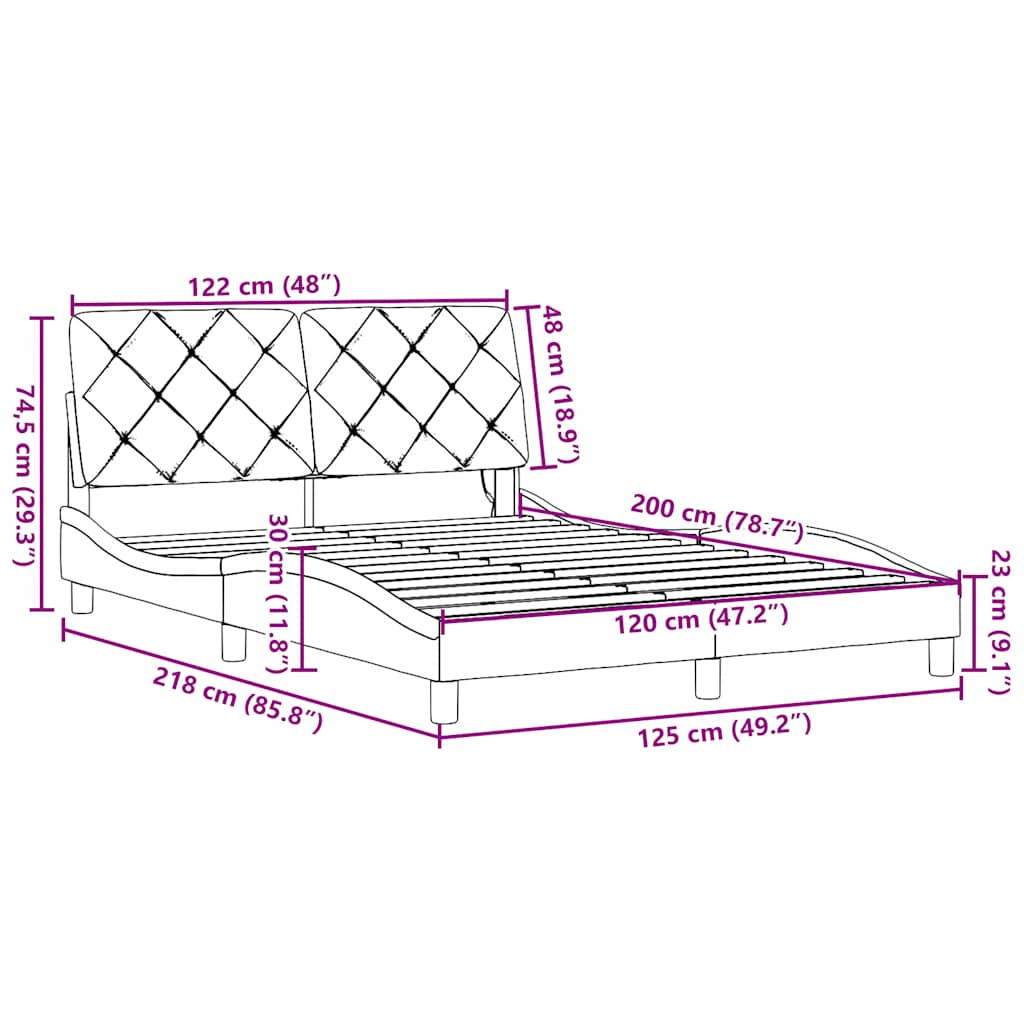 Bed frame with LED without mattress fabric