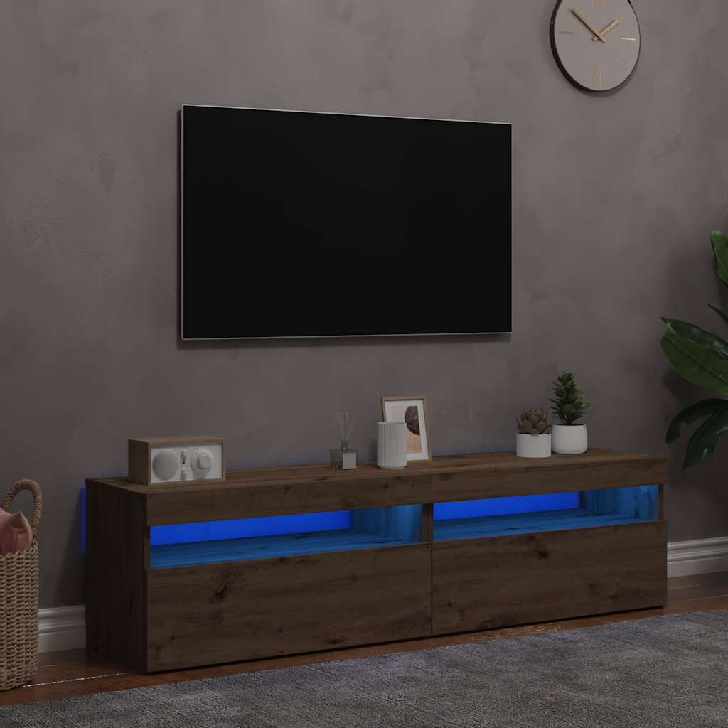 Tv-bänk med LED-belysning ek
