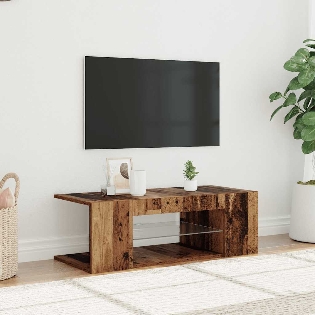 Tv-bänk med Led-lampor Åldrat Konstruerat