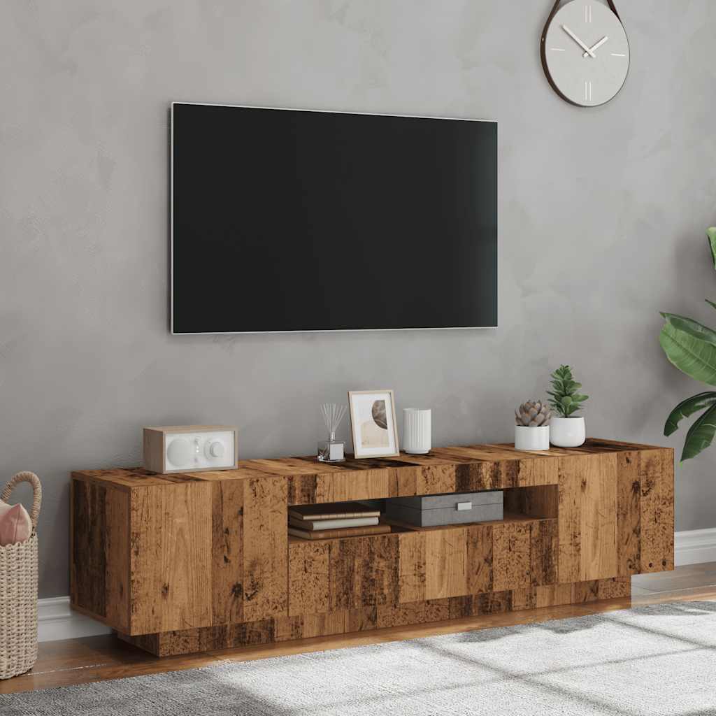 Tv-bänk med Led-lampor Åldrat Konstruerat