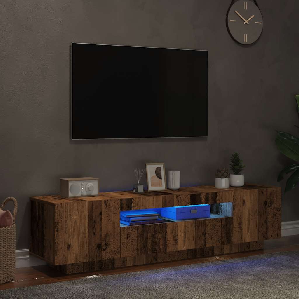 Tv-bänk med Led-lampor Åldrat Konstruerat