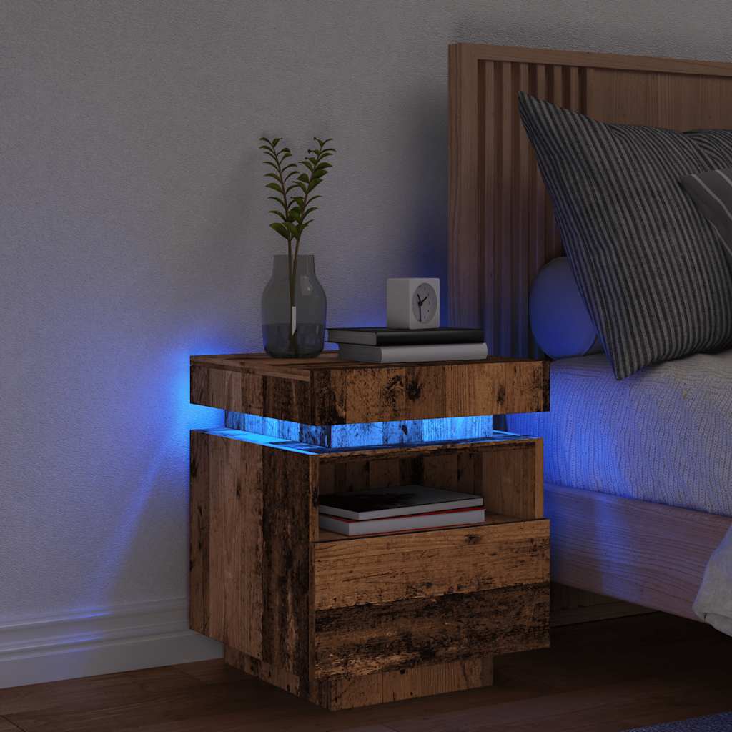 Sängbord med Led-belysning Åldrat