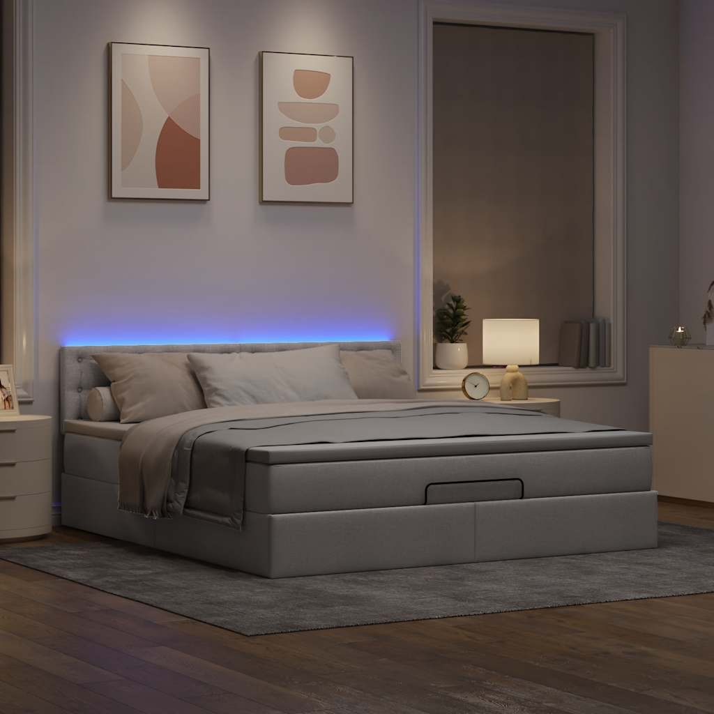 Ottomansk Säng Med Madrass Och LED-lampor Taupe