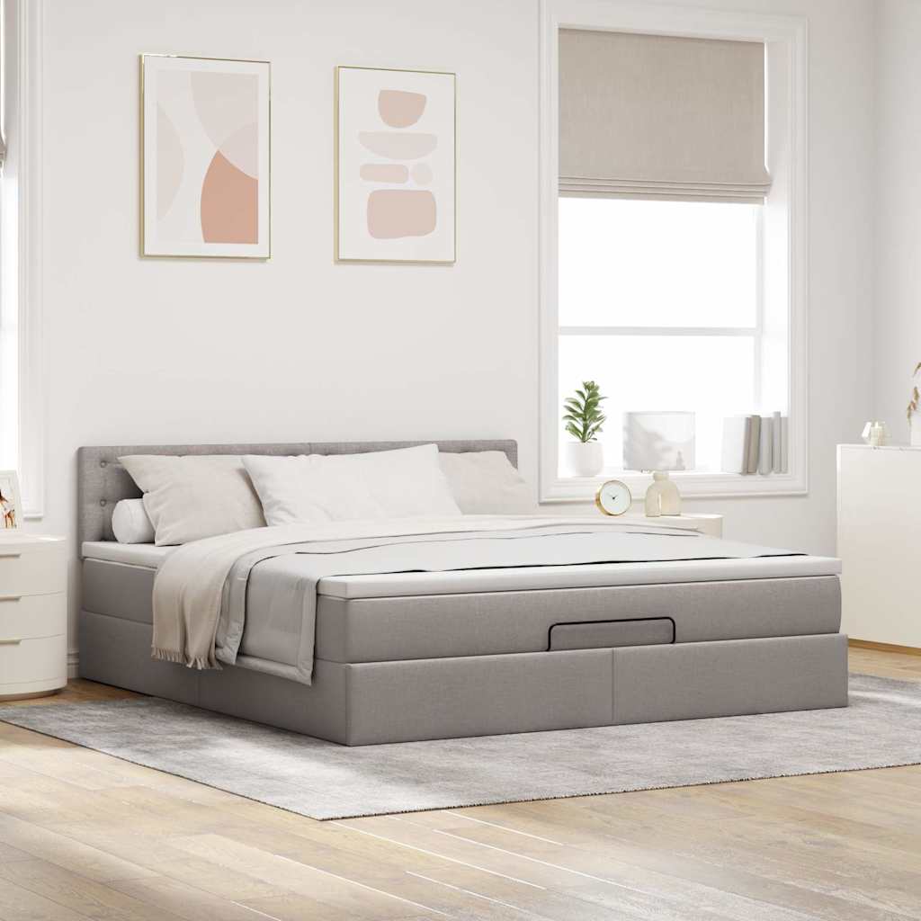 Ottomansk Säng Med Madrass Och LED-lampor Taupe