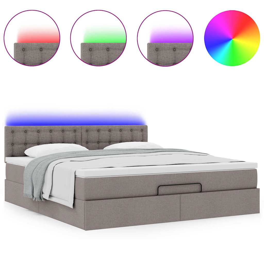 Ottomansk Säng Med Madrass Och LED-lampor Taupe