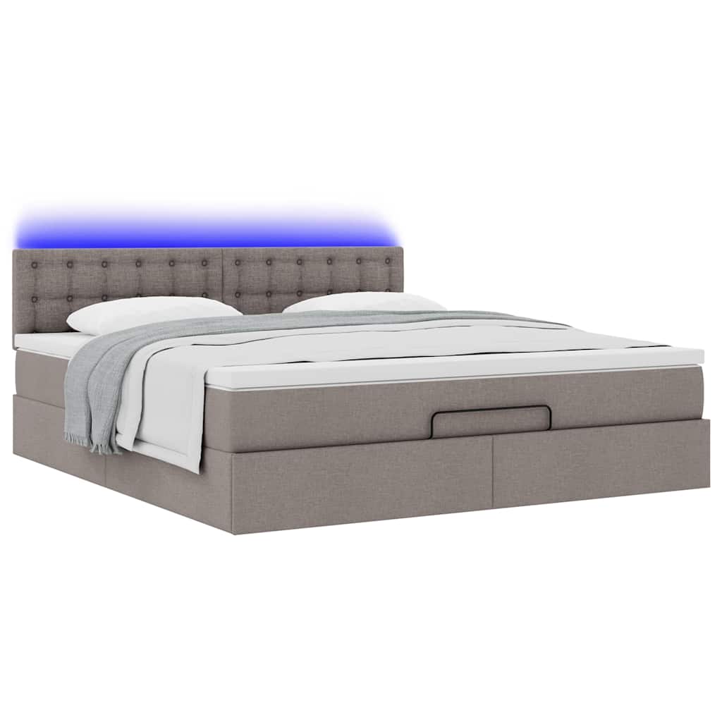 Ottomansk Säng Med Madrass Och LED-lampor Taupe