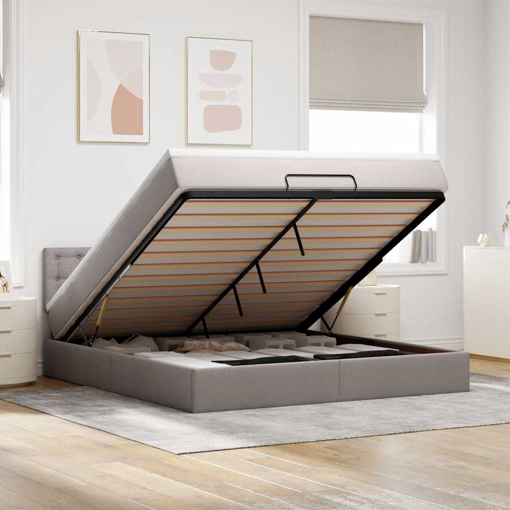 Ottomansk Säng Med Madrass Och LED-lampor Taupe