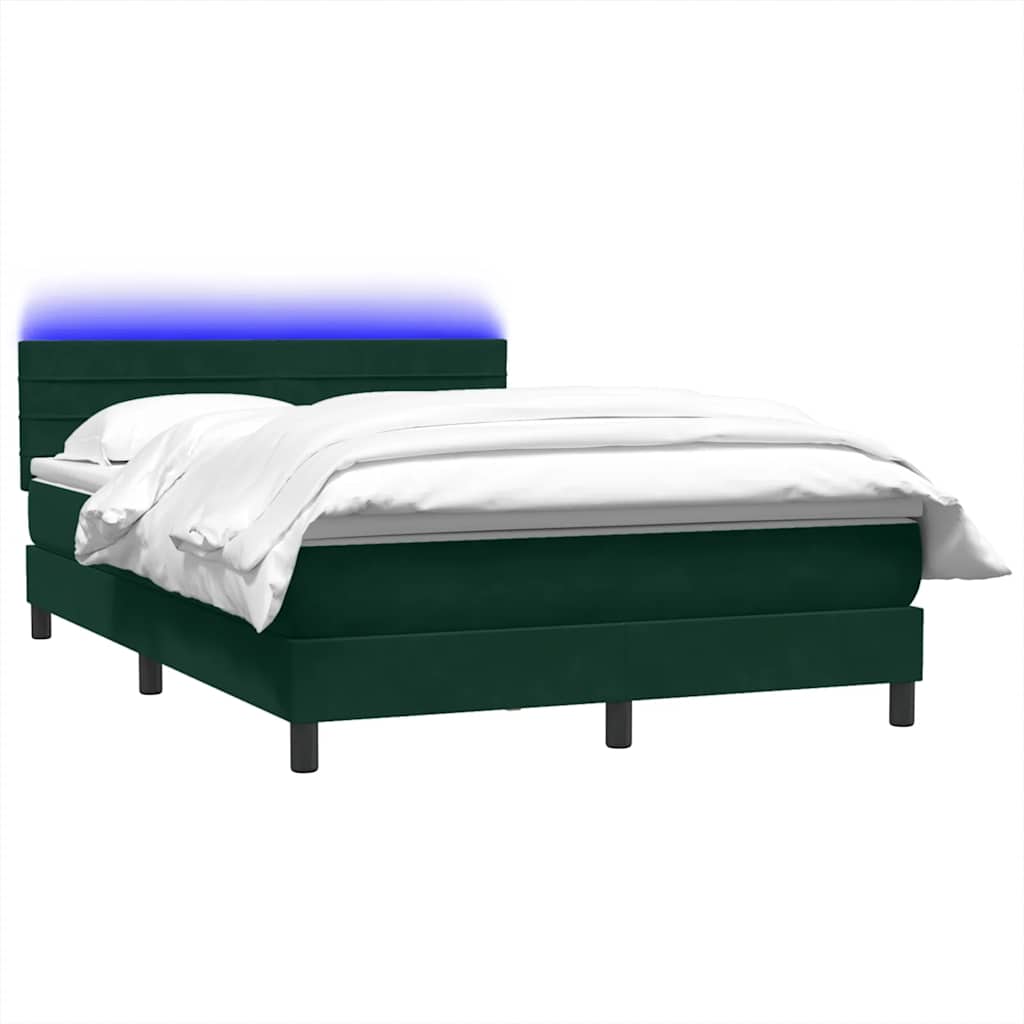Resårsäng Med Madrass Och LED Mörkgrön