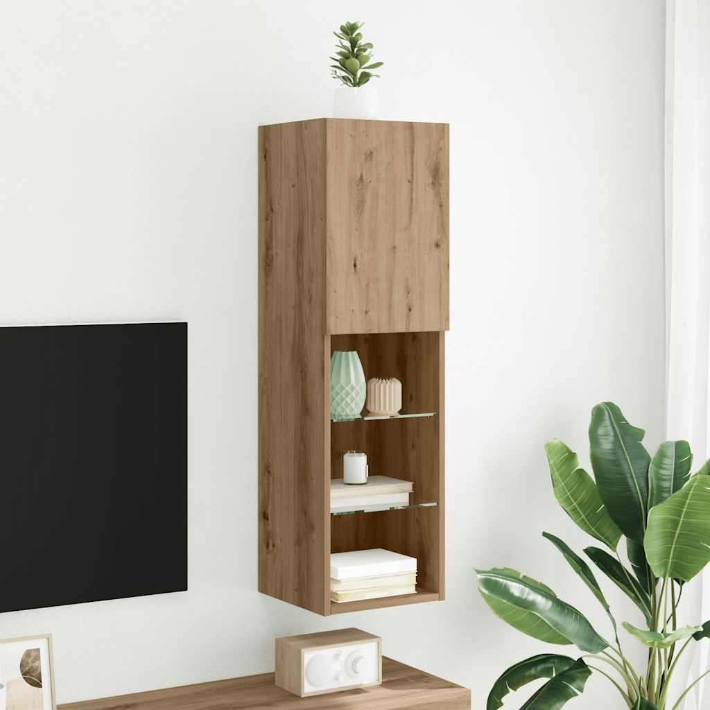 Tv-bänk med LED-belysning artisian ek