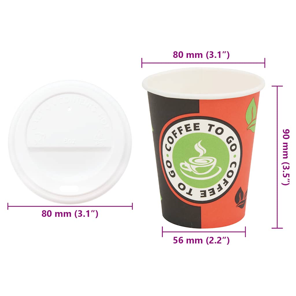Kaffekoppar i Papper med Lock 8oz 240ml