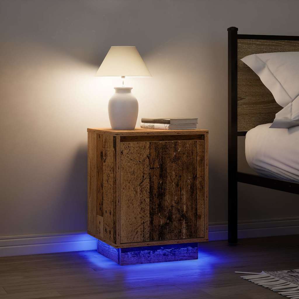 Sängbord med Led-belysning Åldrat