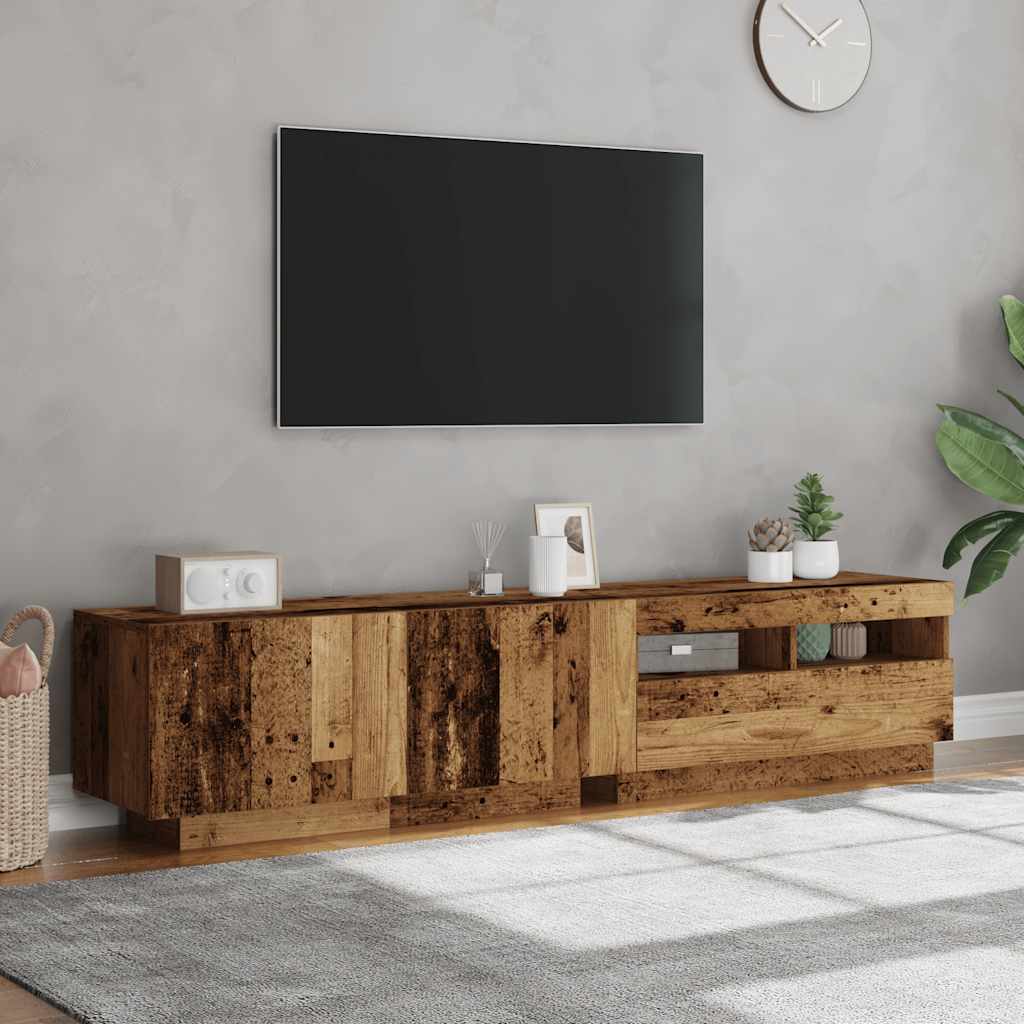 Tv-bänk med Led-lampor Åldrat Konstruerat
