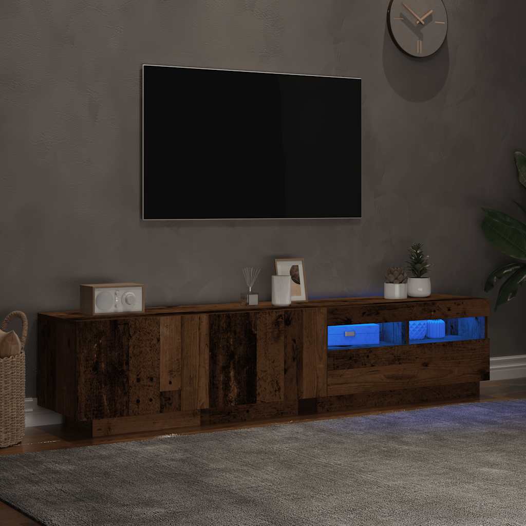 Tv-bänk med Led-lampor Åldrat Konstruerat