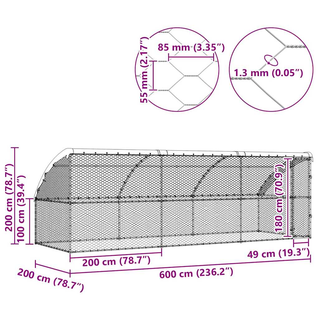 Hundbur med lagring 6 x 2 x 2 m Galvaniserat med förvaring