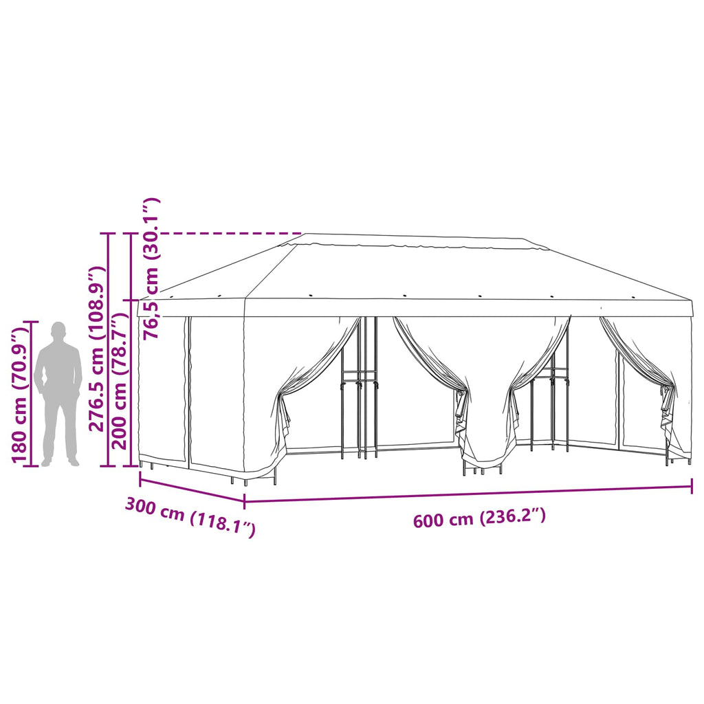 Paviljong med väggar 6 x 3 m