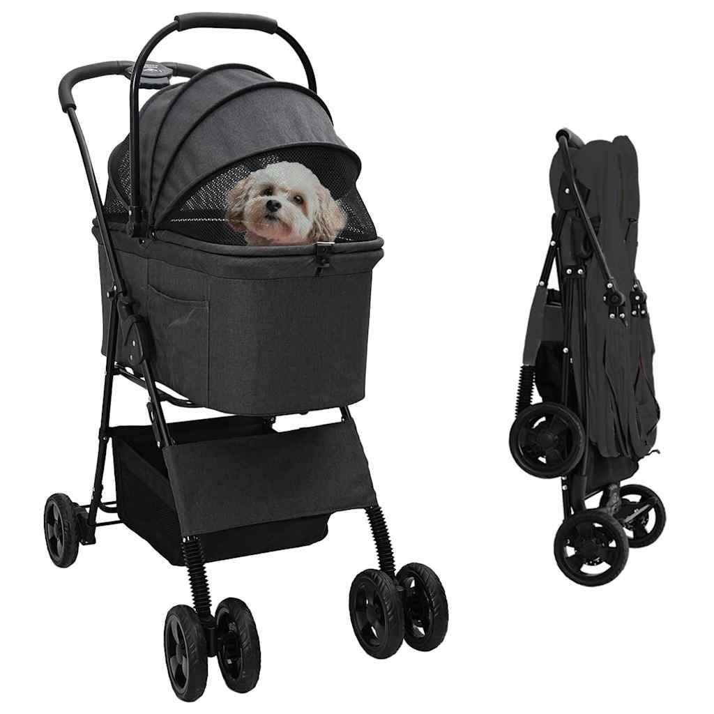 Hopfällbar Hundvagn Justerbar Svart Polyester