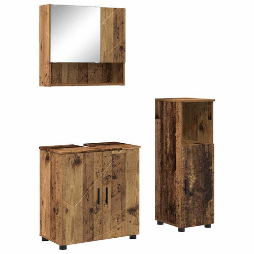 Badrumsmöbelset 3 Pcs Gammalt Trä Konstruerat Trä & Metall