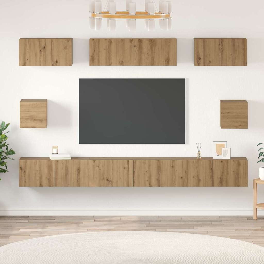 TV-bänkset Väggmonterad 8 Pcs Ek Konstruerat Trä