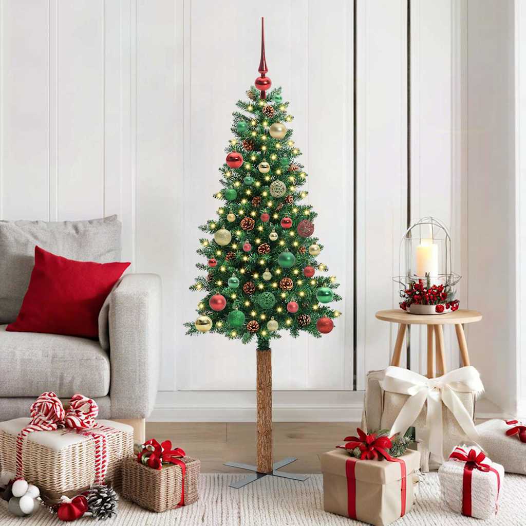 Smal Julgran med 150 LED-lampor Grön 150 Cm PVC och Solid Furu