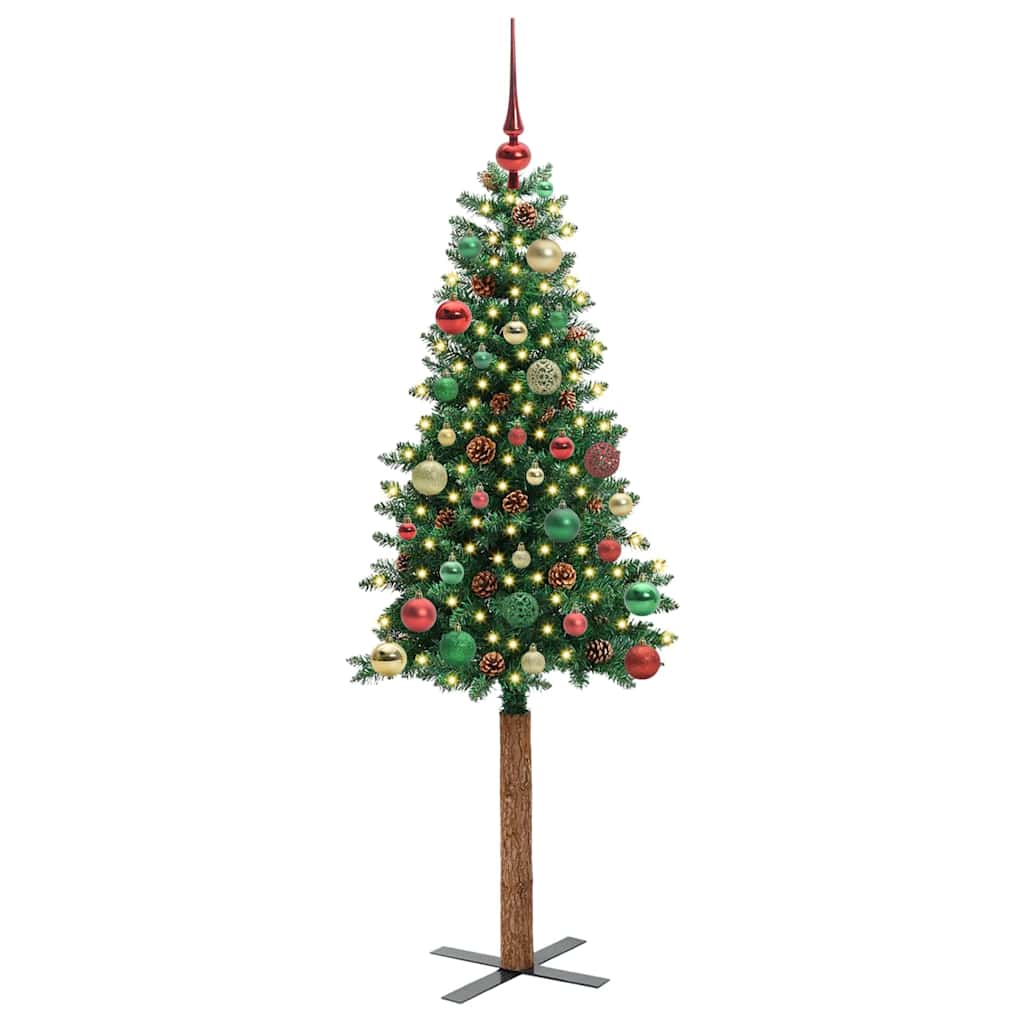 Smal Julgran med 150 LED-lampor Grön 150 Cm PVC och Solid Furu
