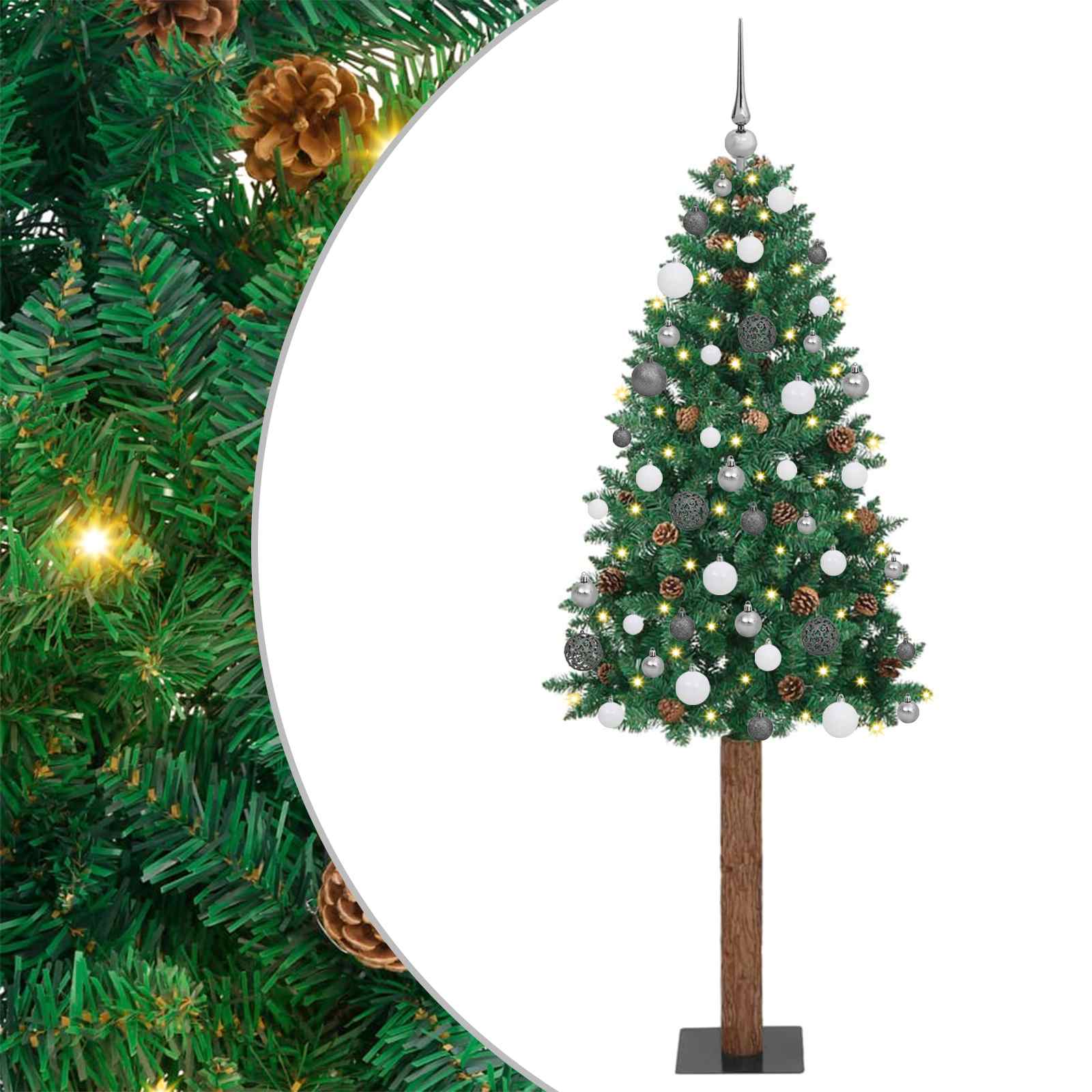Smal Julgran med 300 LED-lampor Grön 180 Cm PVC och Solid Furu