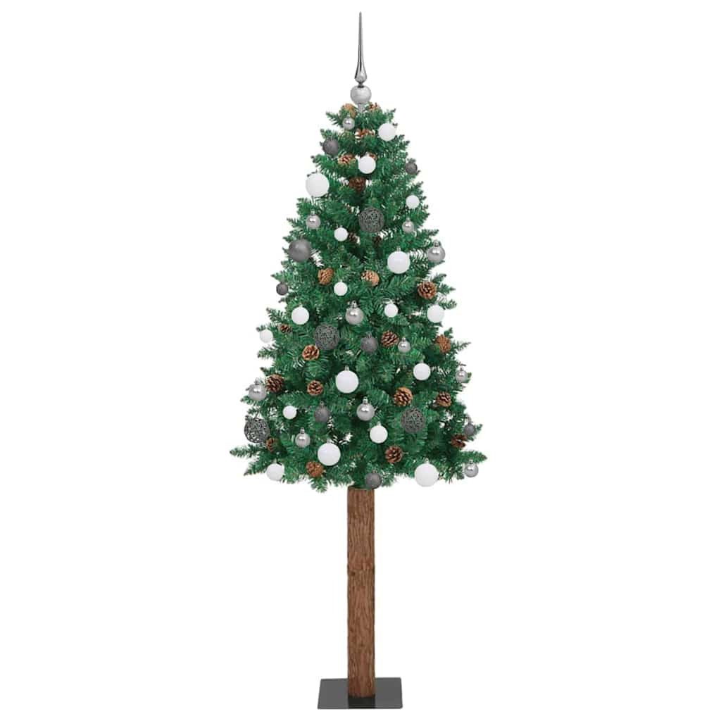 Smal Julgran med 300 LED-lampor Grön 180 Cm PVC och Solid Furu