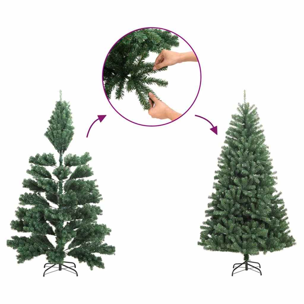 Smal Julgran med 300 LED-lampor Grön 180 Cm PVC och Solid Furu
