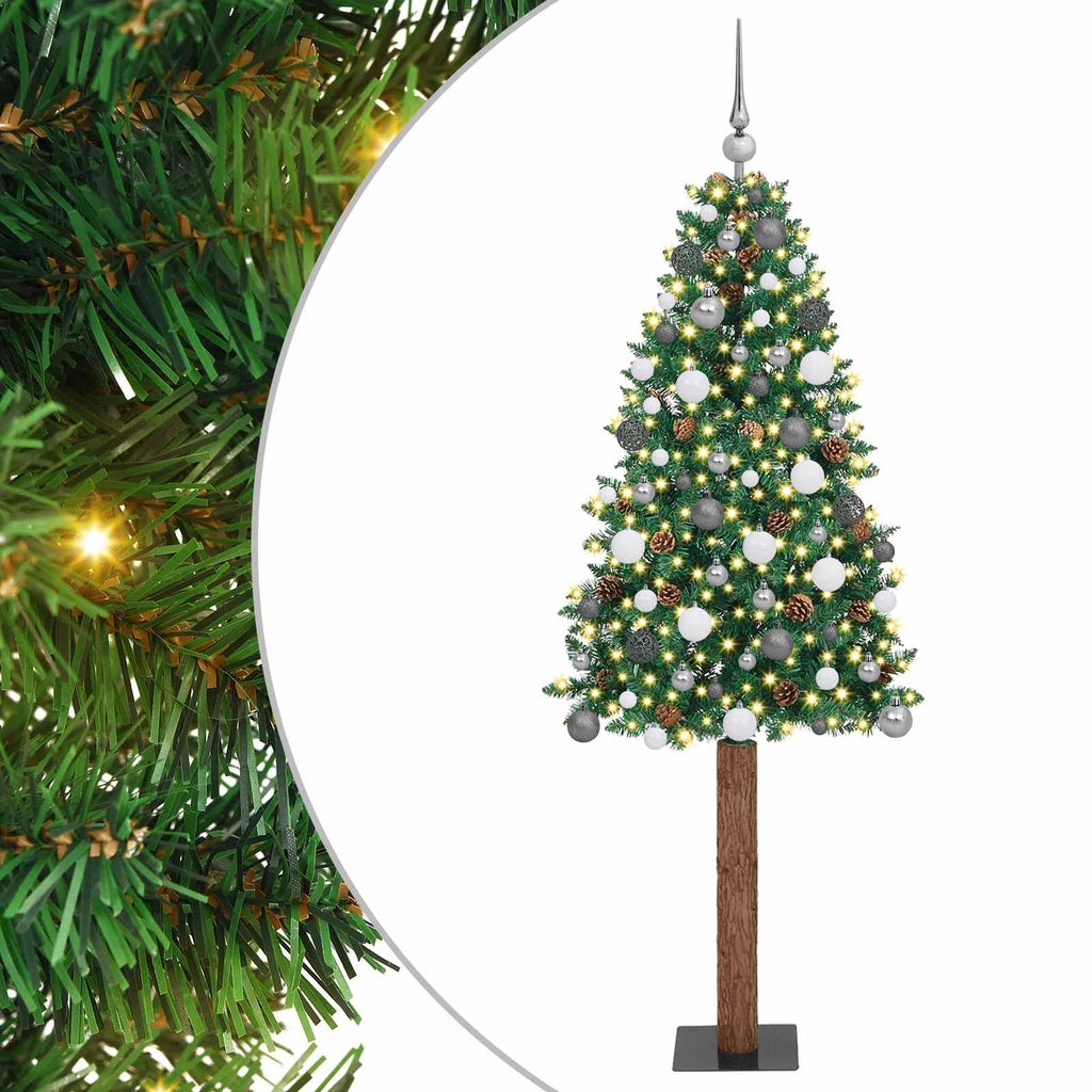 Smal Julgran med 300 LED-lampor Grön 180 Cm PVC och Solid Furu