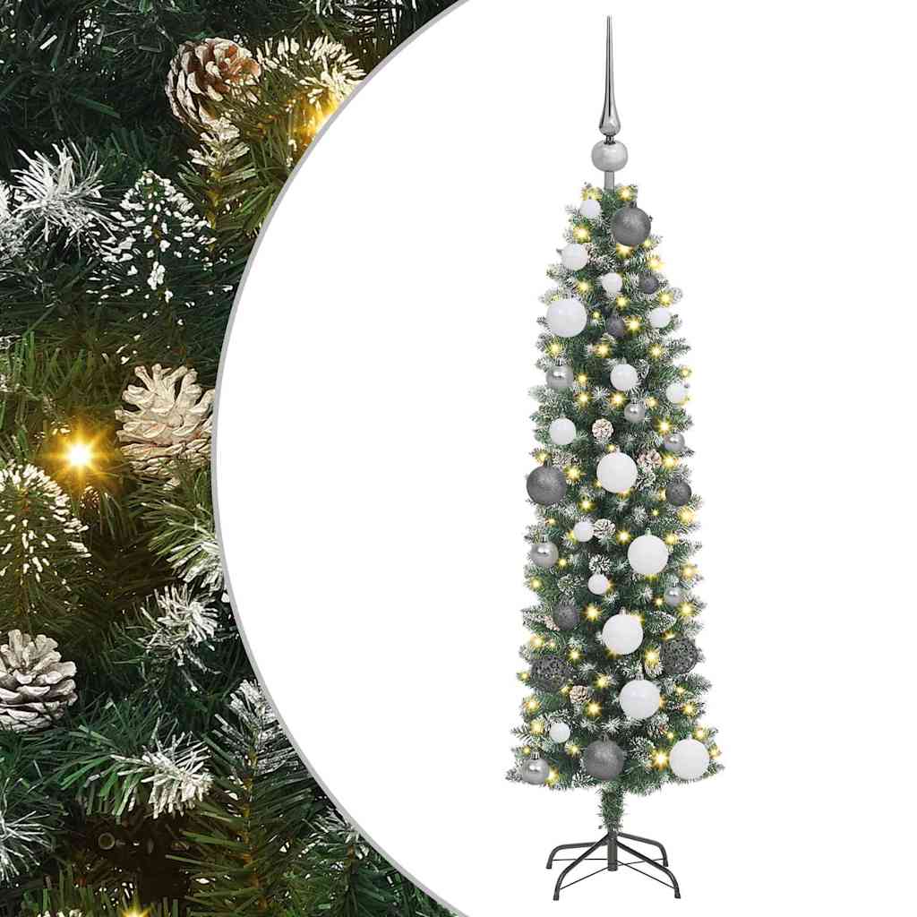 Konstgjort Smalt Julträd med 150 LED-lampor Grön och Vit 120 Cm