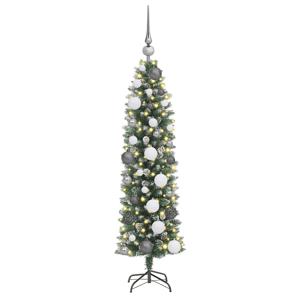 Konstgjort Smalt Julträd med 150 LED-lampor Grön och Vit 120 Cm