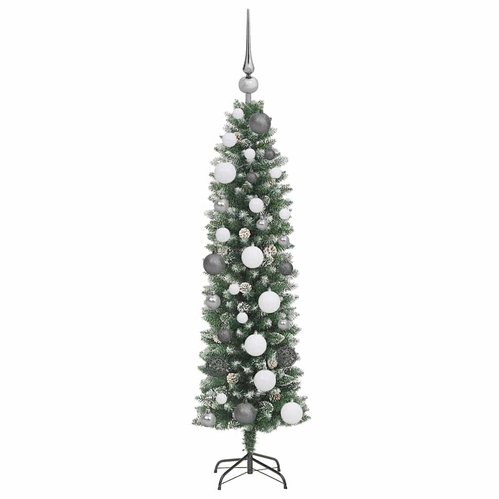 Konstgjort Smalt Julträd med 150 LED-lampor Grön och Vit 120 Cm